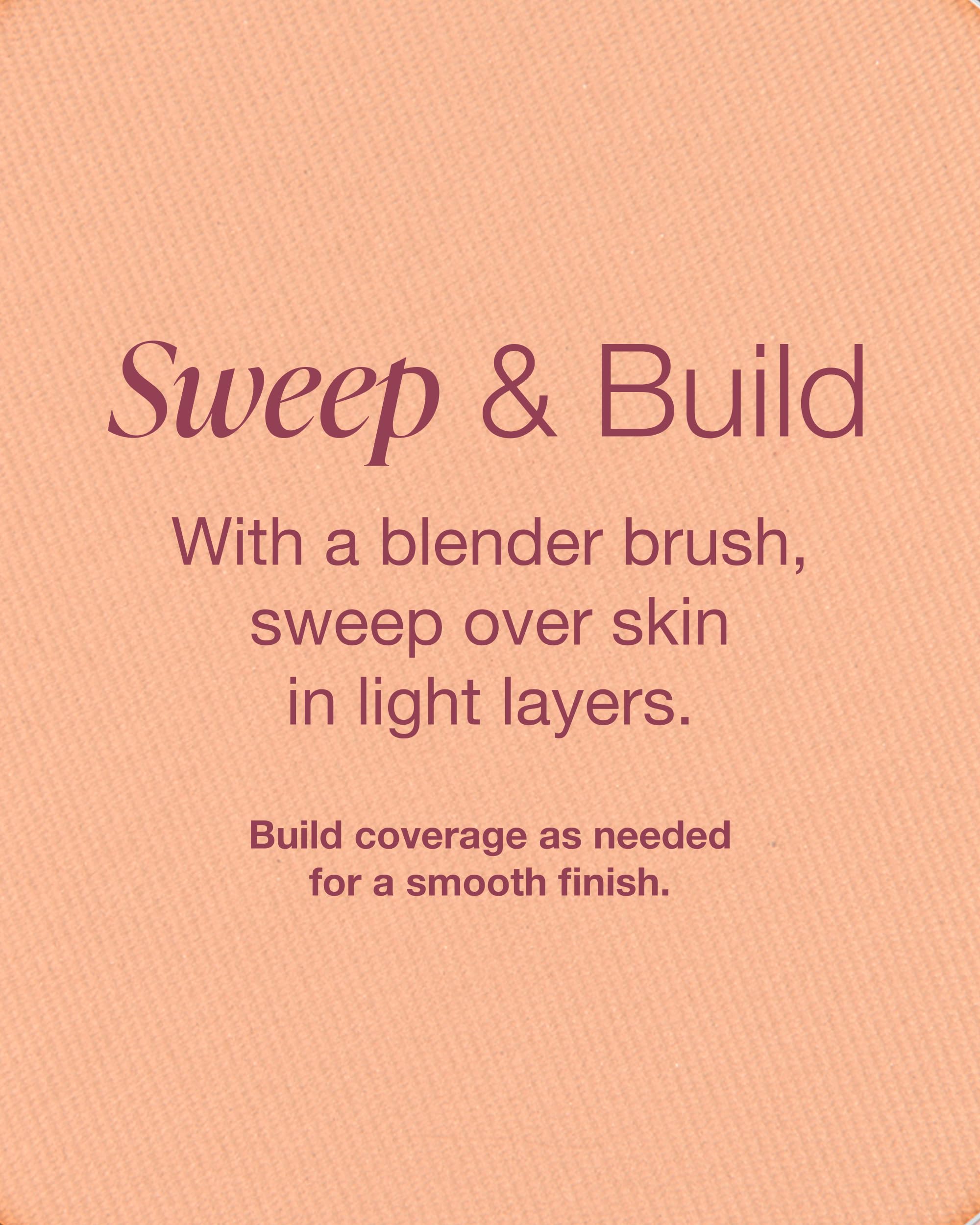 Mineral Fusion pressed powder foundation coverage brush application demonstrates buildable matte finish.