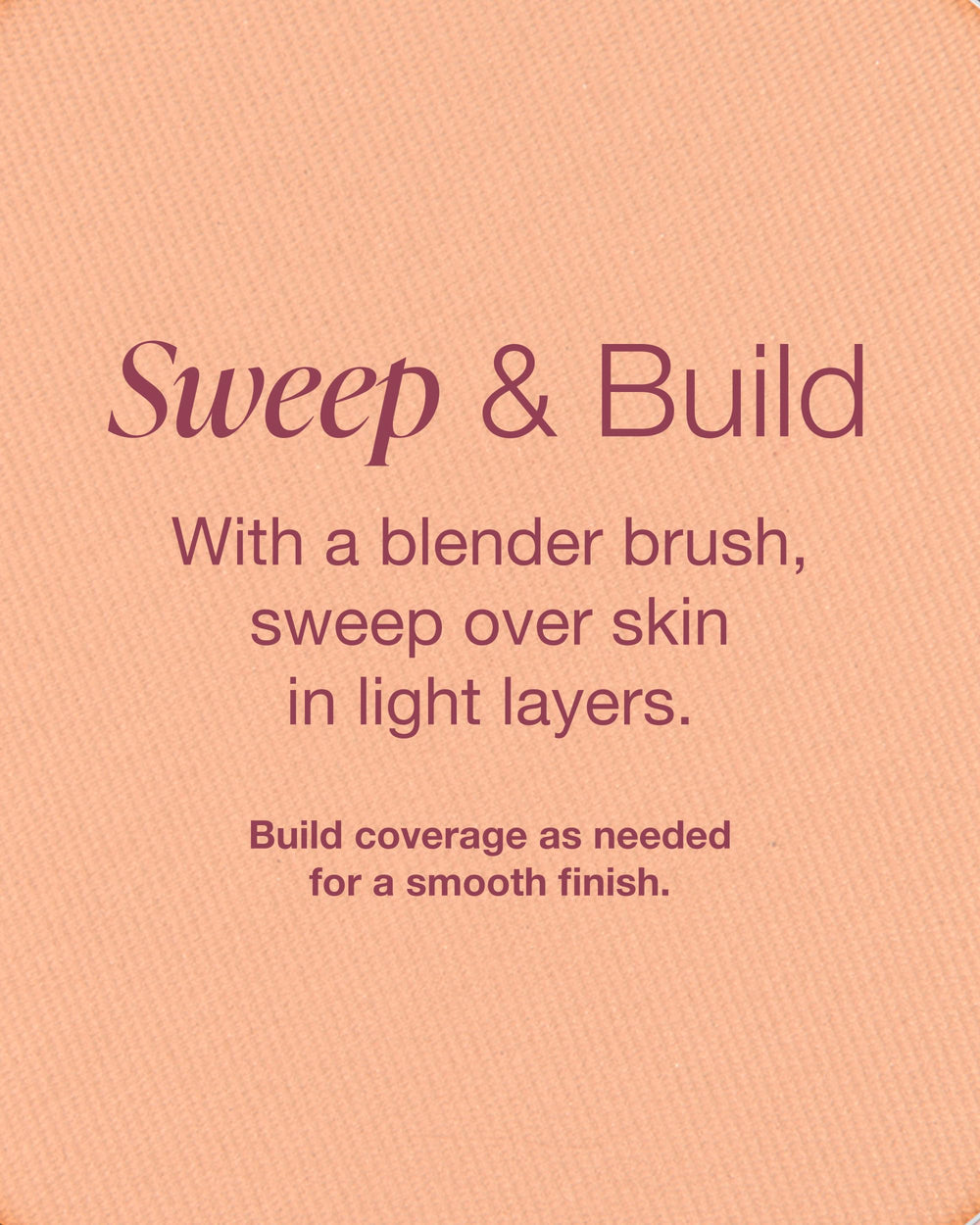 Mineral Fusion pressed powder foundation coverage brush application demonstrates buildable matte finish.