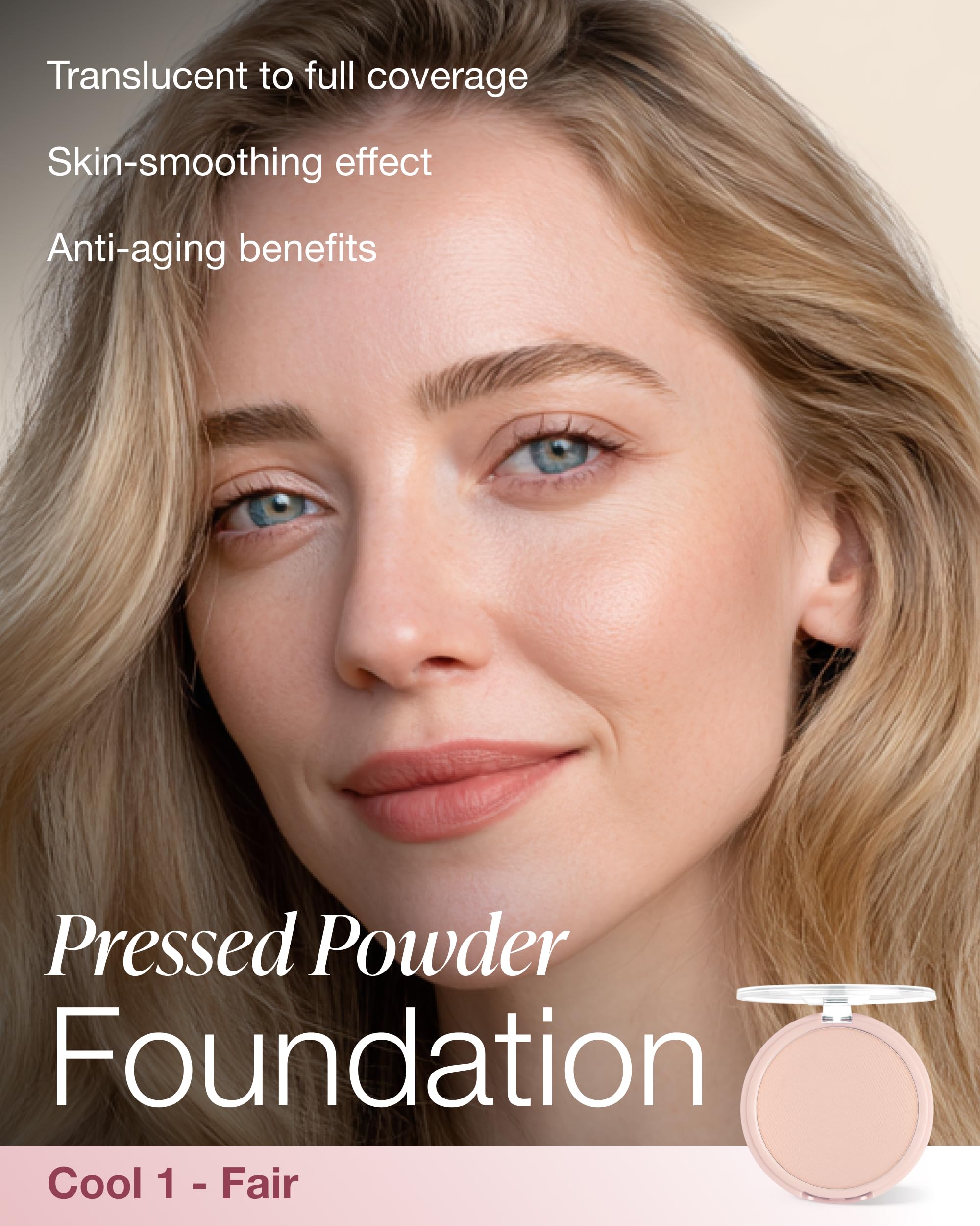 Mineral Fusion pressed powder foundation close-up, silky triple-milled texture.