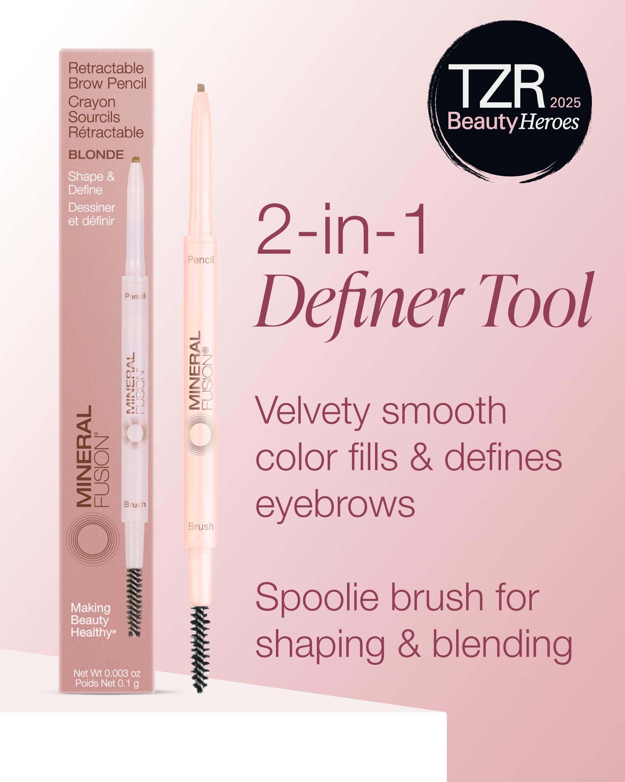 Mineral Fusion retractable brow pencil Blonde tip demonstrates smooth glide for natural brow filling