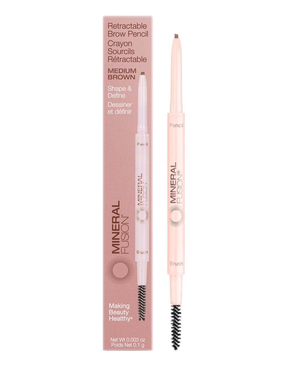 Mineral Fusion retractable brow pencil medium brown cap on for precise definition