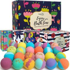 Mineral Me California bath bombs gift set 24-pack in gift-ready packaging for spa-like relaxation