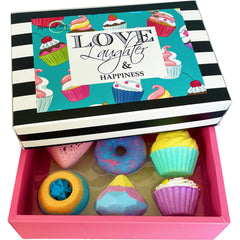 Mineral Me California bath bombs gift set cupcake-bomb visuals deliver colorful bubbles for a playful bath