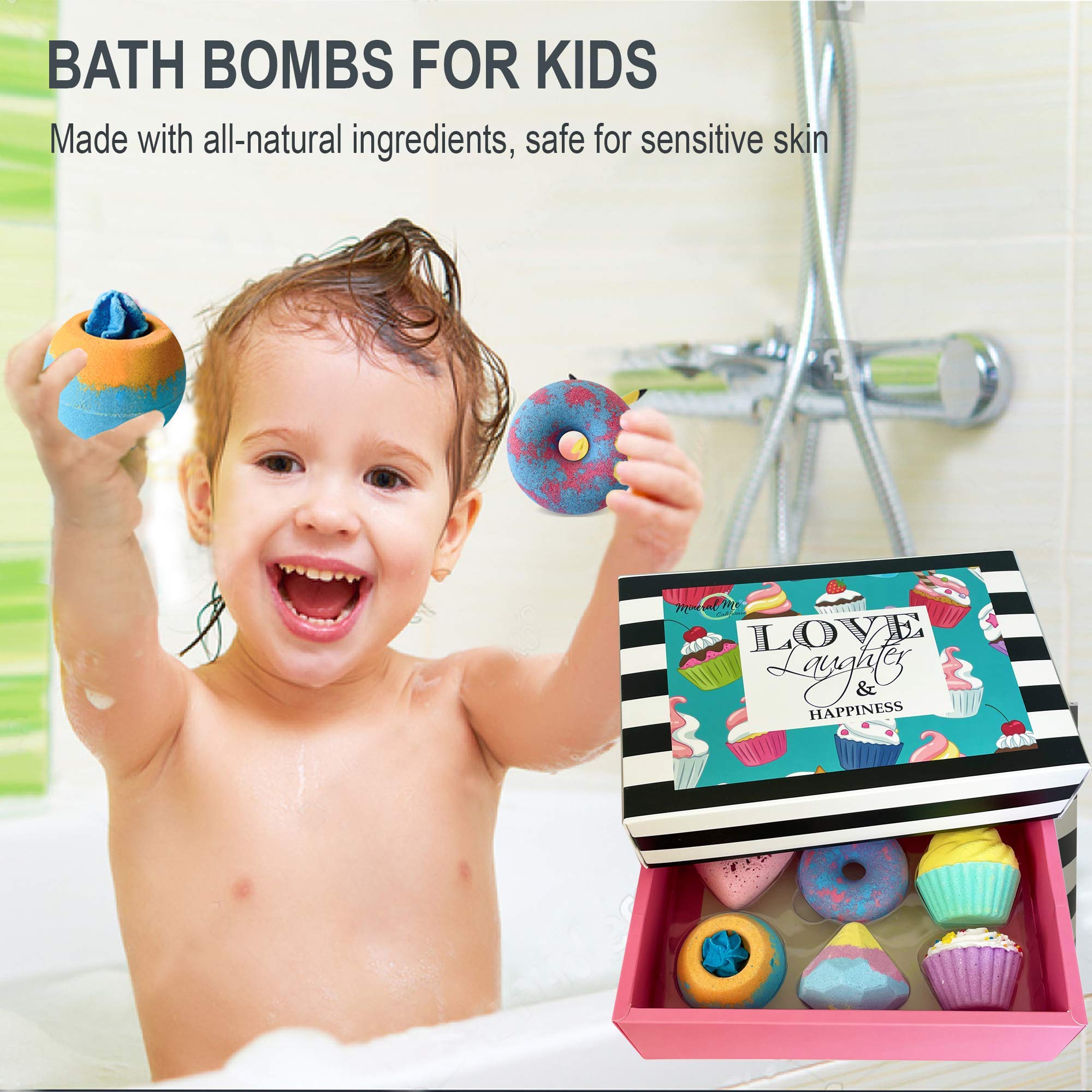 Mineral Me California bath bombs gift set organic-shea-butter provides skin-softening moisture during baths