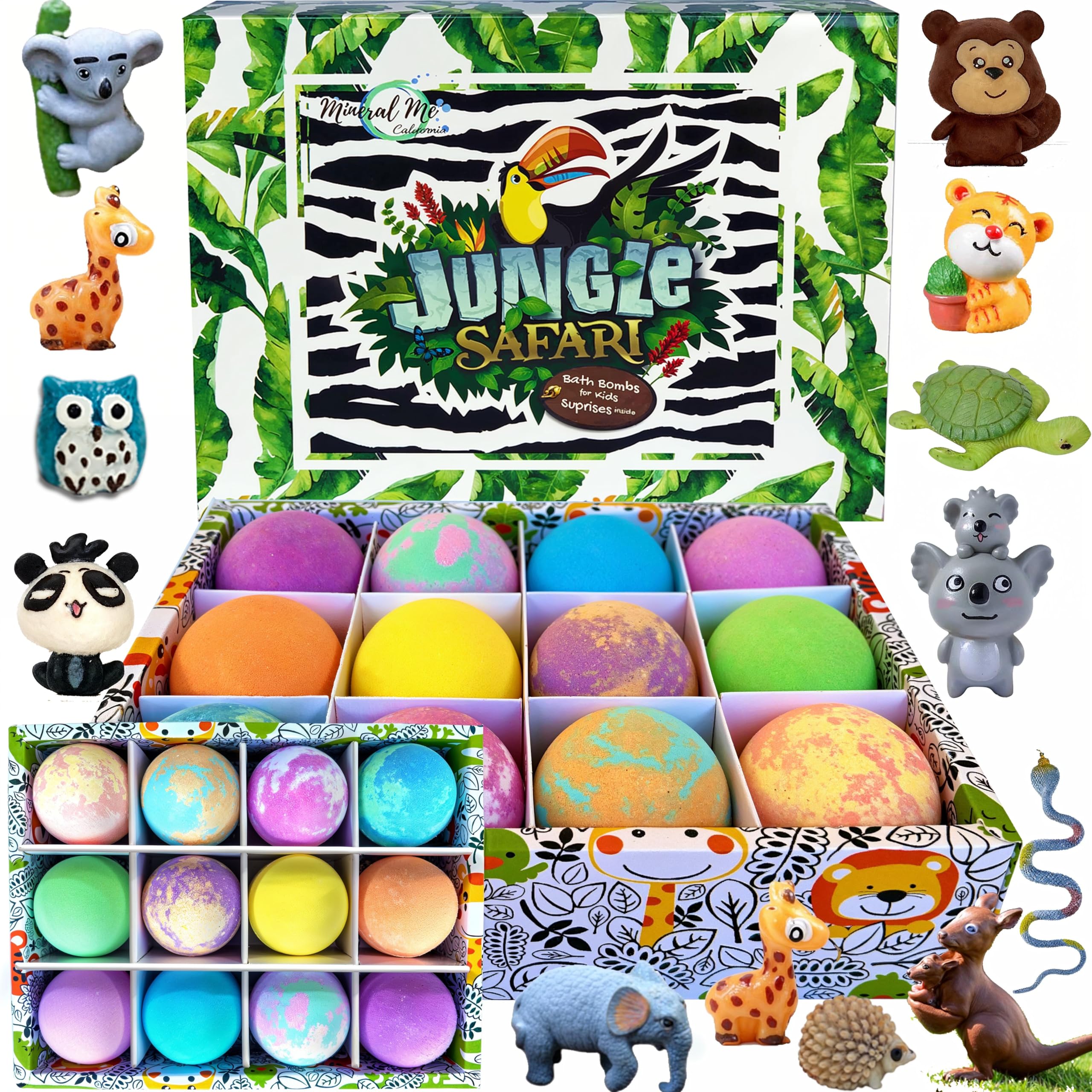 Mineral Me California bath bombs kids set delivers colorful fizz for kid-friendly bath time fun.