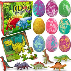 Mineral Me California dino egg bath bomb with surprise toy inside, energizing bath playtime.