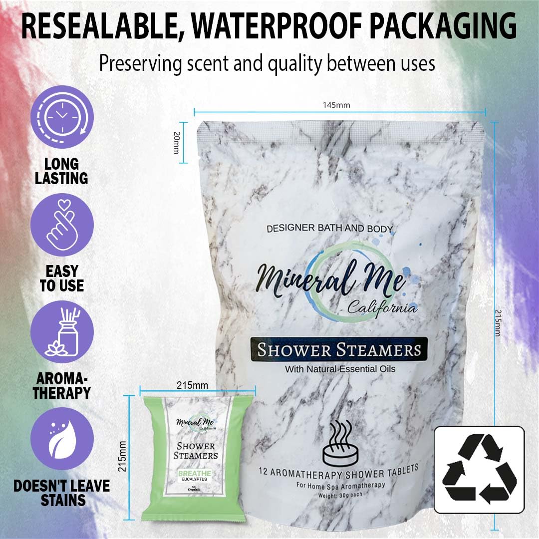 Mineral Me California mint shower steamer provides cooling aromatherapy during showers.