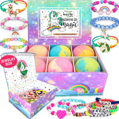 Mineral Me California unicorn bath bombs packaging shows six colorful bombs for kids' bath time.