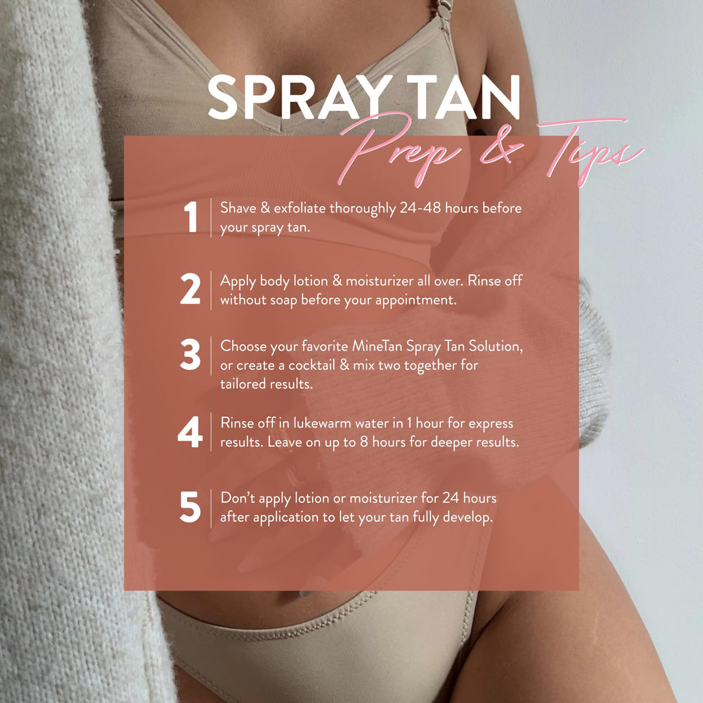 MINETAN Face Hands Feet Spray demonstrates targeted light spray for delicate areas.