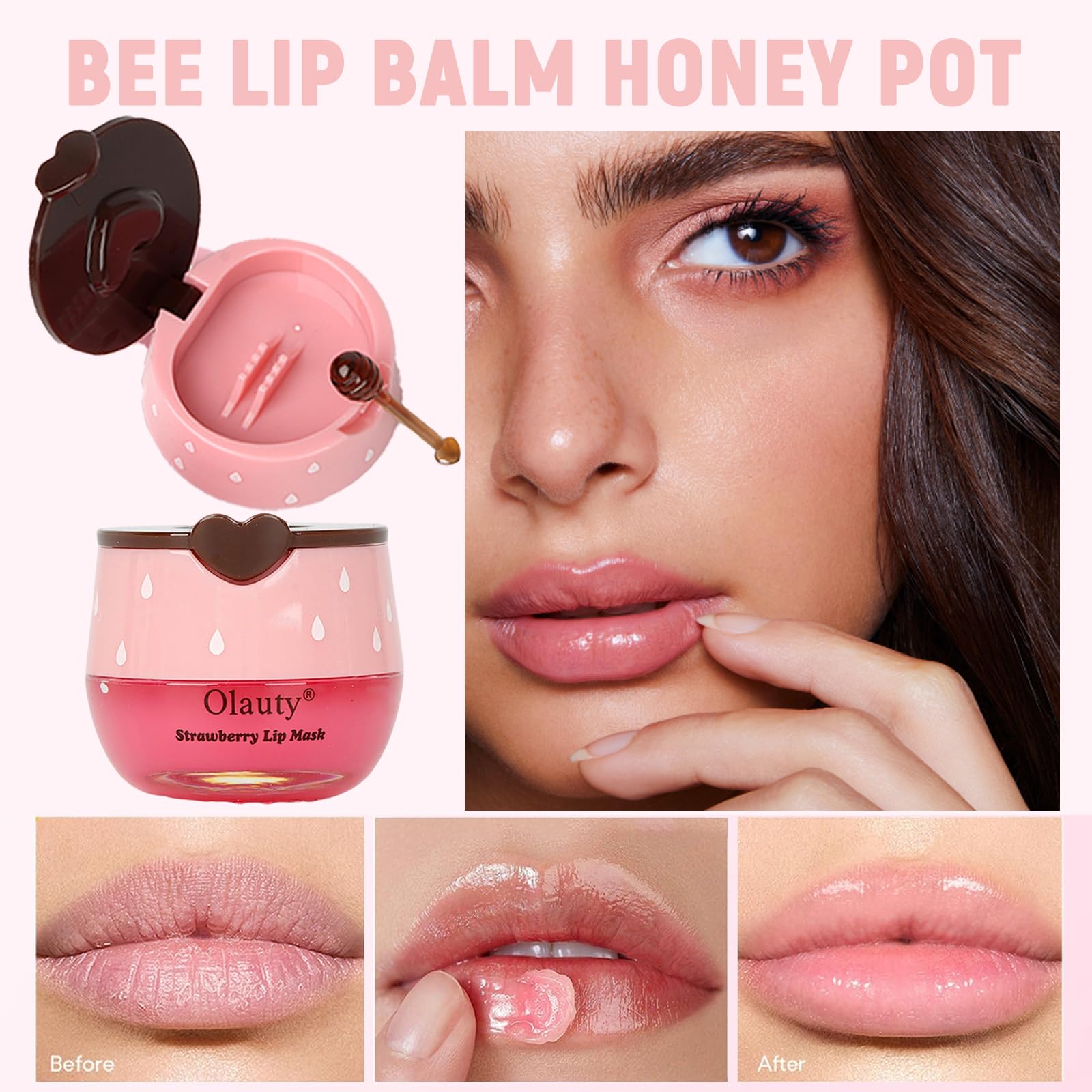 Minfei Bee Lip Balm honey pot jar close-up shows natural propolis and moisture.