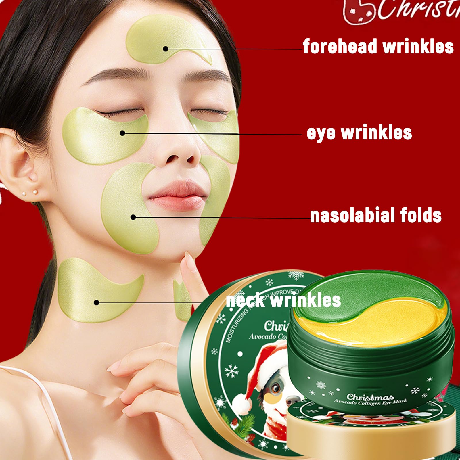 Minfei eye patches moisture and collagen formula shown in close-up emphasizing gentle skincare benefits.