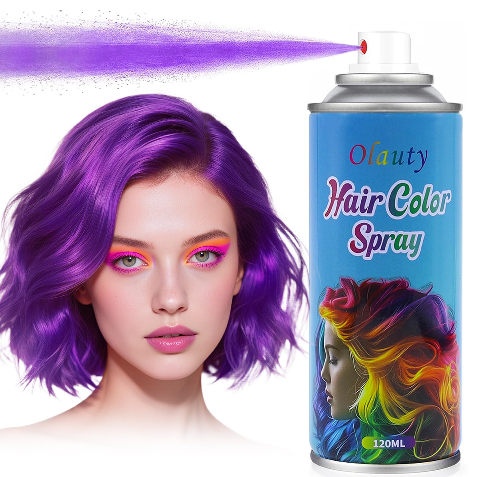 Minfei spray morado para cabello, aplicación directa, color vibrante y rápido.