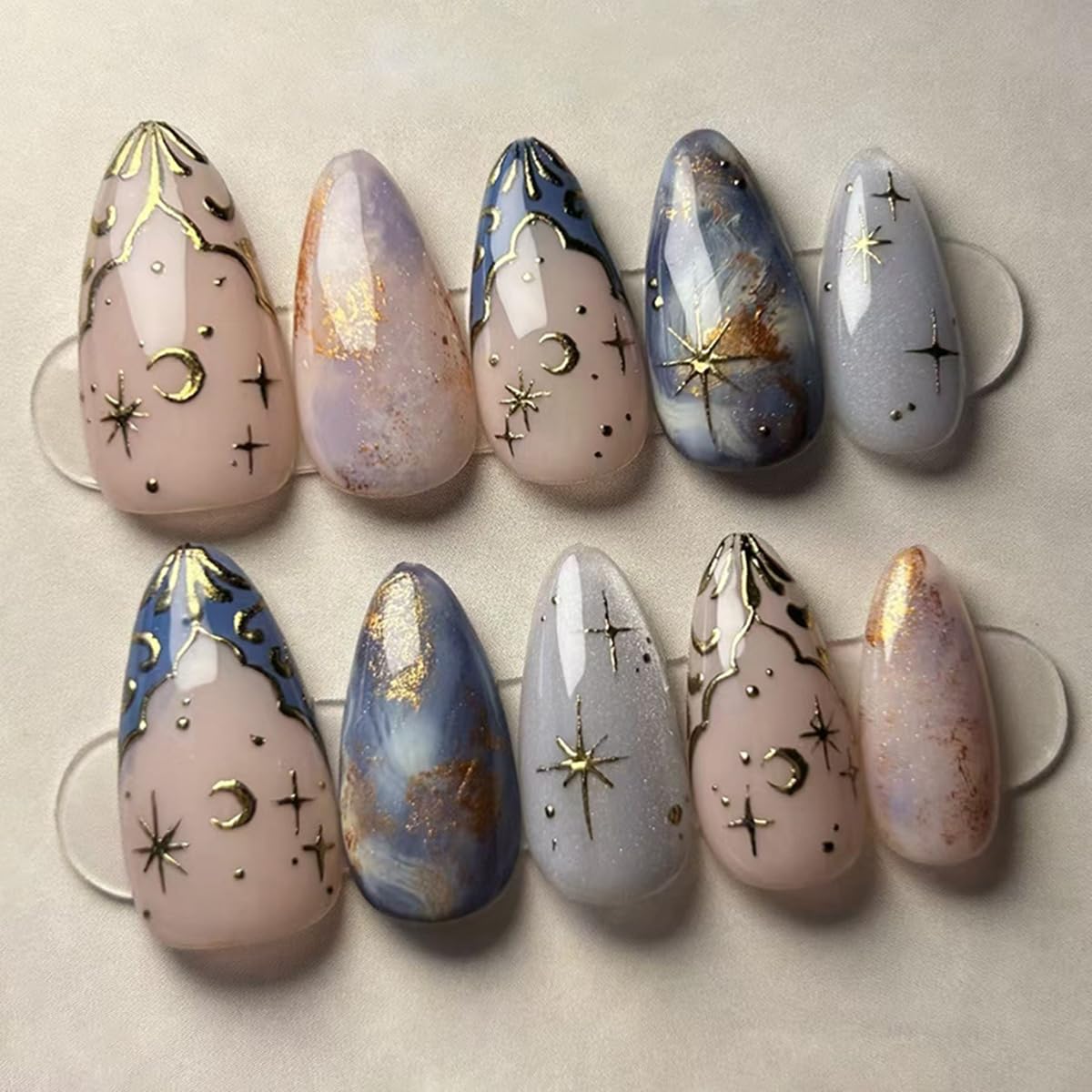MINGCHUN press-on nails short almond set closeup for salon-ready, natural-looking nails.