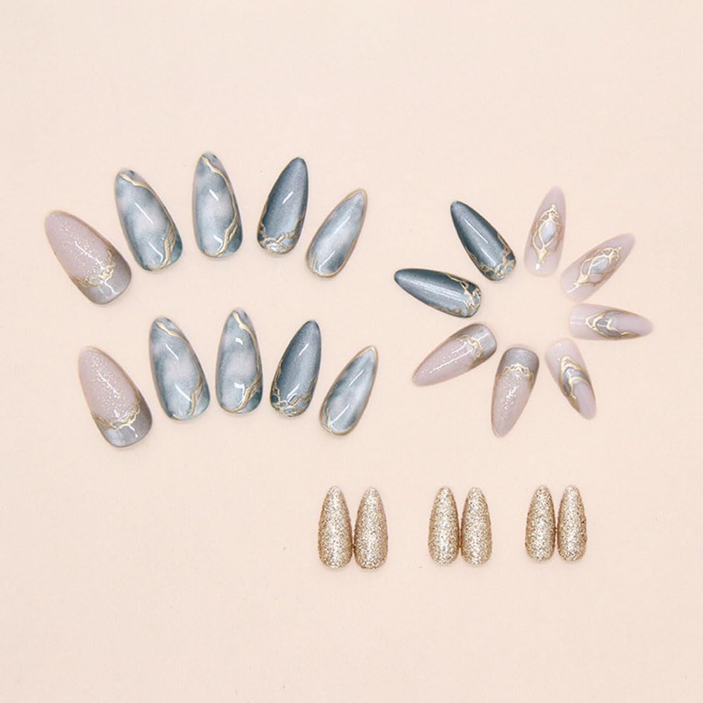 Uñas MINGCHUN ojo de gato, almendra corta, disponibles en 12 tallas para ajuste total.