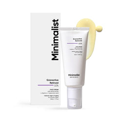 Minimalist 2% retinoid night cream jar shows creamy texture that supports evening skincare.