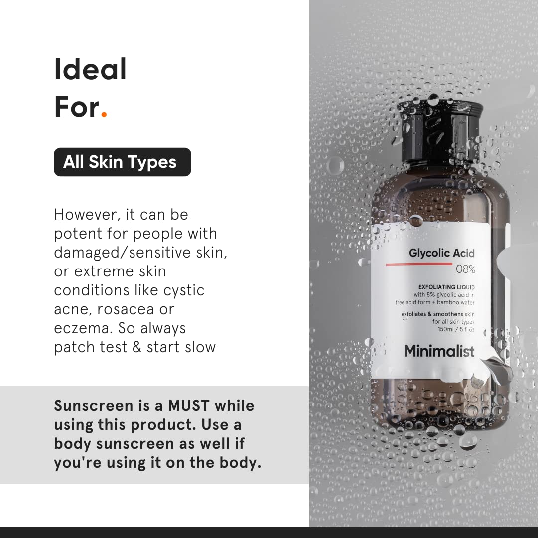 Minimalist 8% Glycolic Toner underarms for gentle exfoliation and fresh skin.