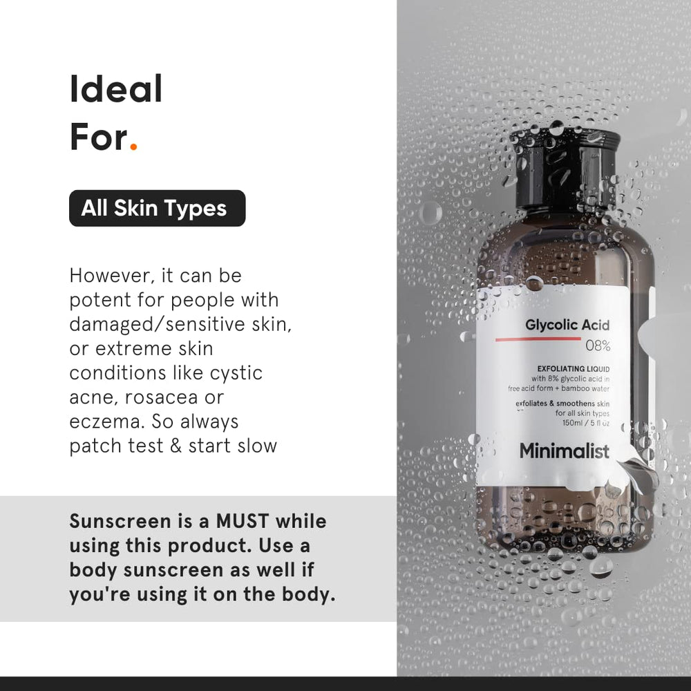 Minimalist 8% Glycolic Toner underarms for gentle exfoliation and fresh skin.