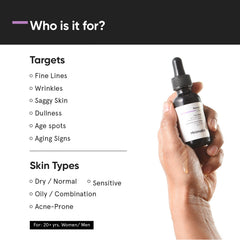 Minimalist retinol serum swatch showing smoothing effect and even tone.