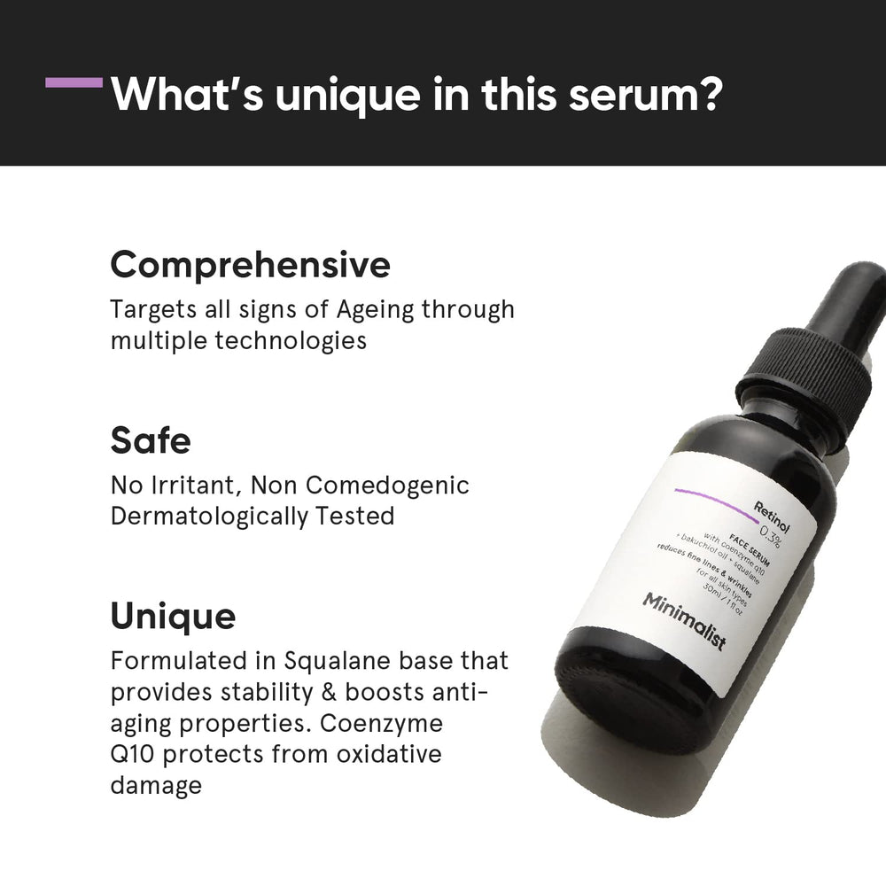 Minimalist serum label emphasizes CoQ10 antioxidant support for youthful-looking skin.