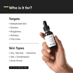 Minimalist Squalane bottle with pump illustrates quick absorption and non-greasy finish.