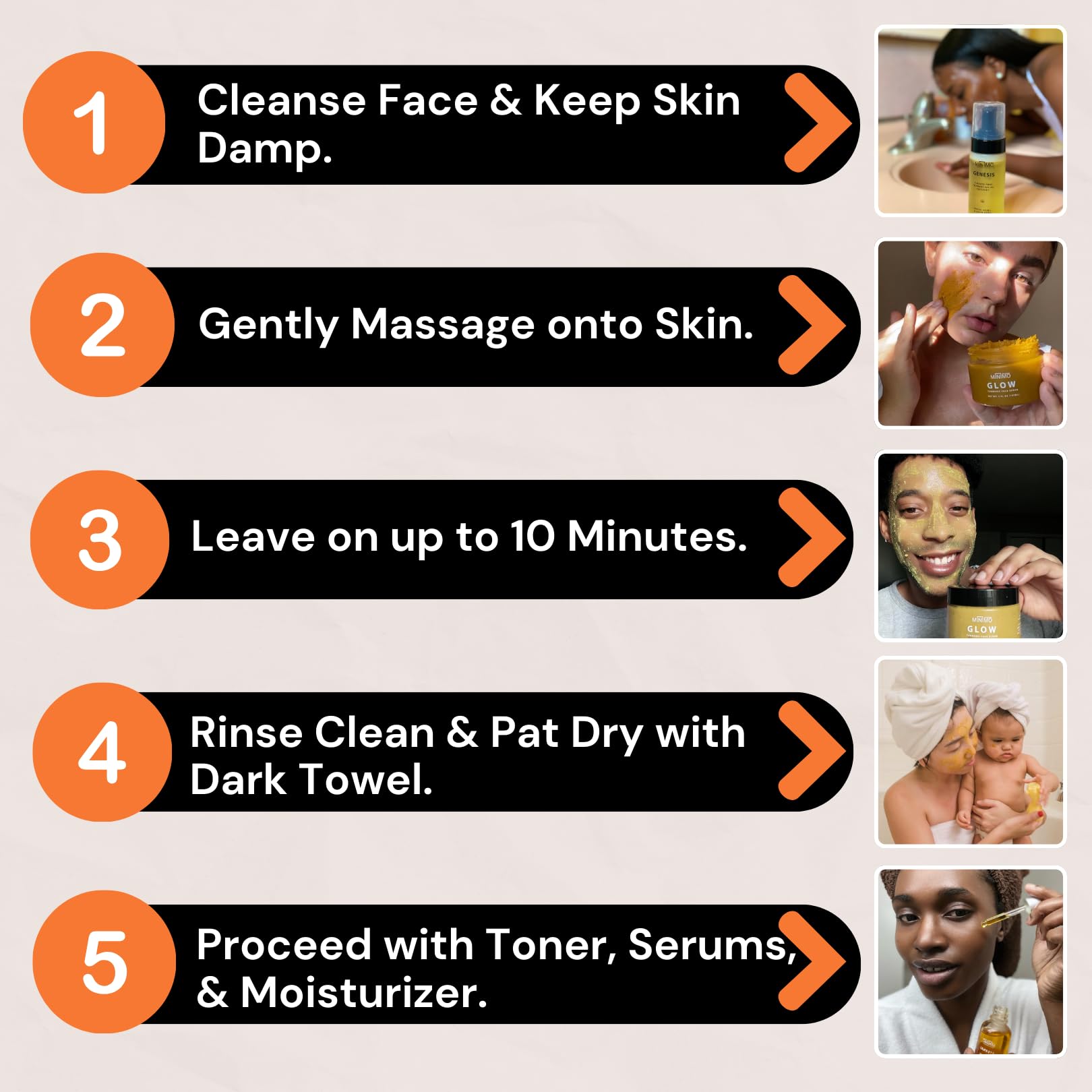Minimo Glow Turmeric Face Scrub routine in use for efficient skincare