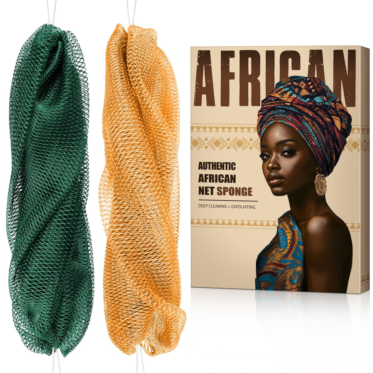 MINISENTIALS African Net Sponge with Knots for back scrubbing and exfoliation