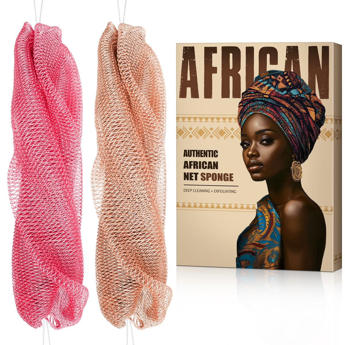 MINISENTIALS African Net Sponge knots-back helps reach difficult areas with exfoliating knots.