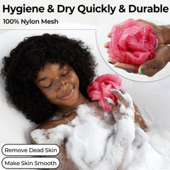 MINISENTIALS African Net Sponge attached rope handles for easy back scrubbing.