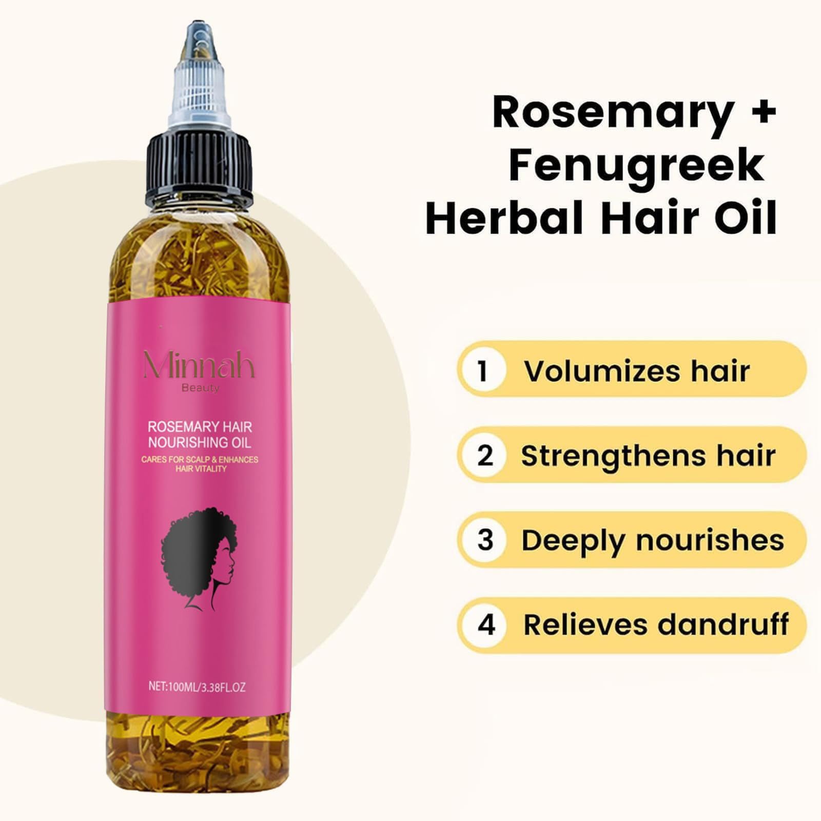 Minnah Beauty Batana oil ingredients highlight rosemary for scalp nourishment.