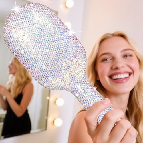 MInovel Elegant Crystal Diamond Hair Brush crystal-detail close-up enhances styling with sparkle.