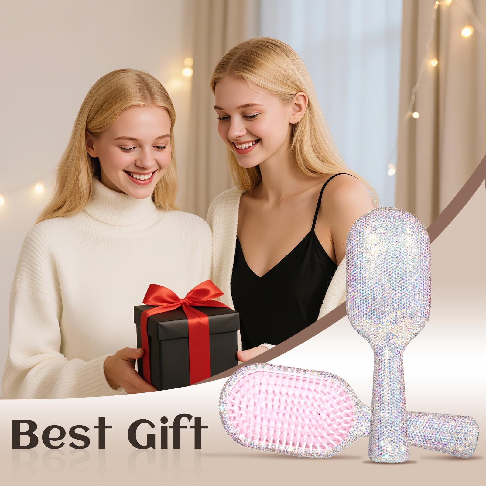 MInovel Elegant Crystal Diamond Hair Brush on-dresser display adds daily luxury.