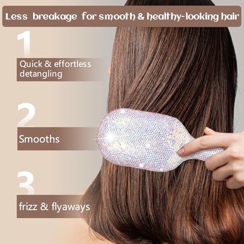 MInovel Elegant Crystal Diamond Hair Brush wet-dry use supports quick detangling after shower.