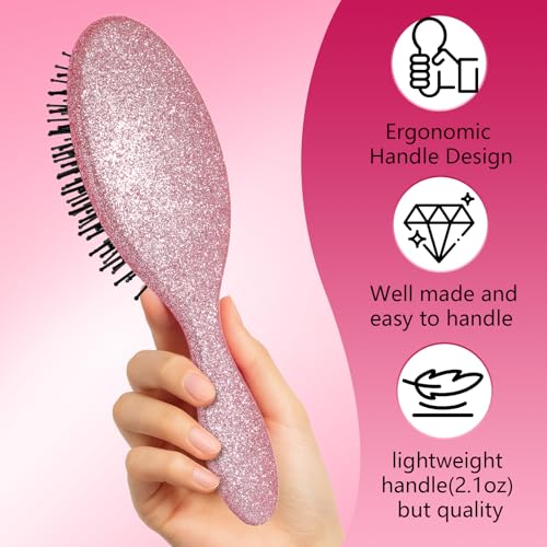 Minovel Glitter Detangling Brush close-up teeth, rounded tips for gentle detangling