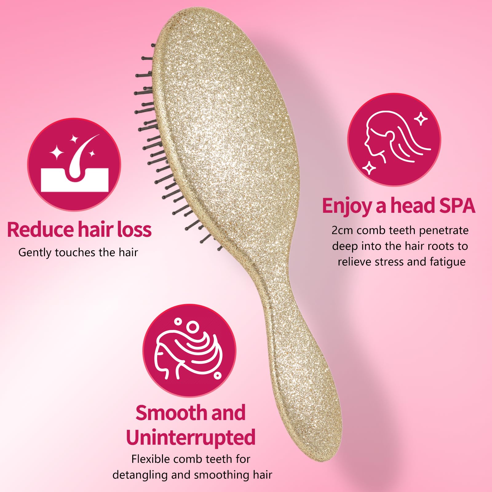 MInovel Glitter Detangling Brush easy-clean surface suggests simple wipe-down maintenance