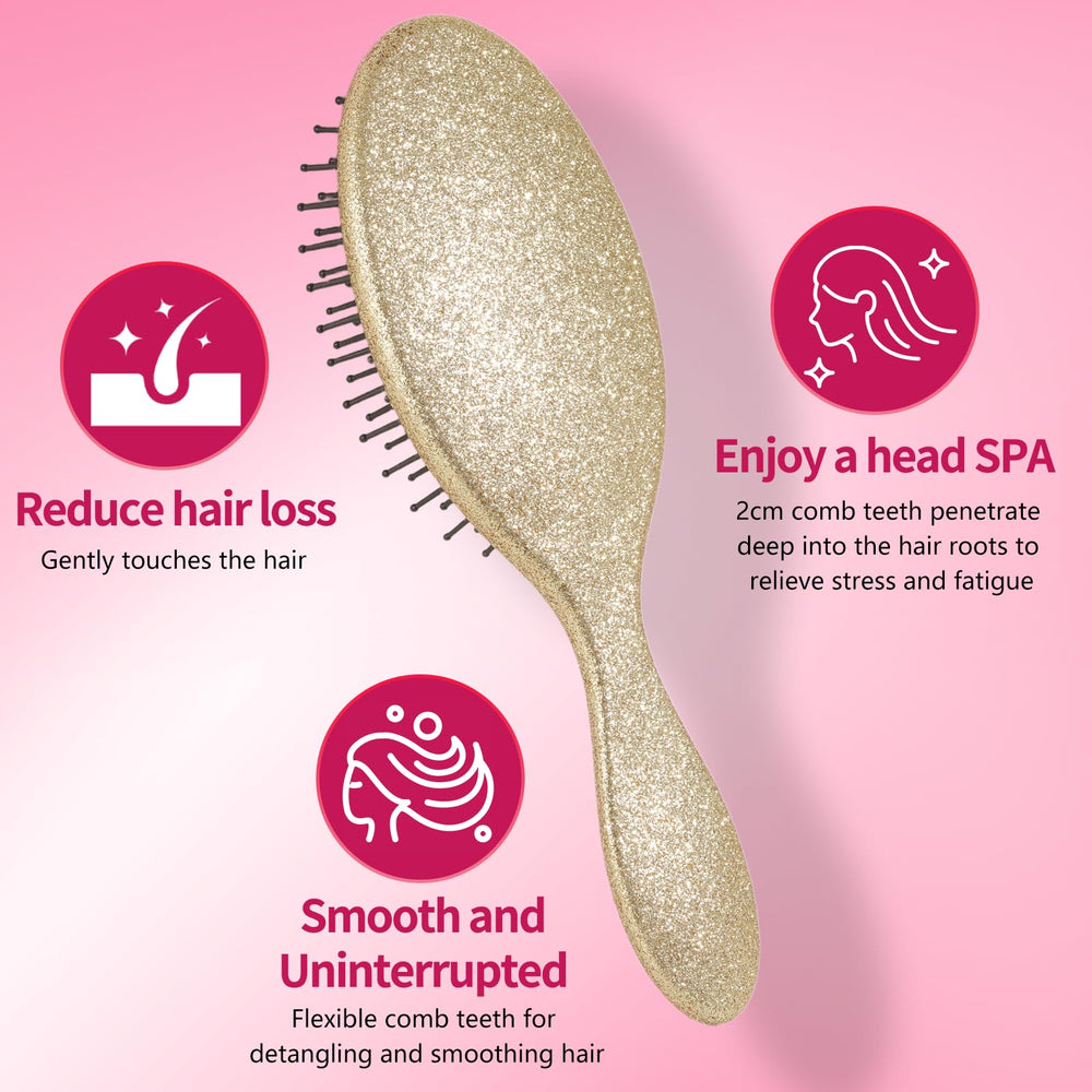 MInovel Glitter Detangling Brush easy-clean surface suggests simple wipe-down maintenance