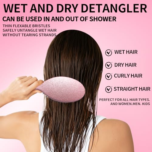Minovel Glitter Detangling Brush in action, brushing wet or dry hair without snagging