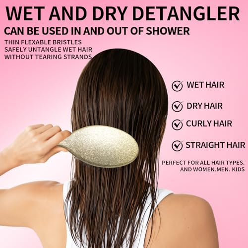 MInovel Glitter Detangling Brush on vanity demonstrates decorative yet functional accessory