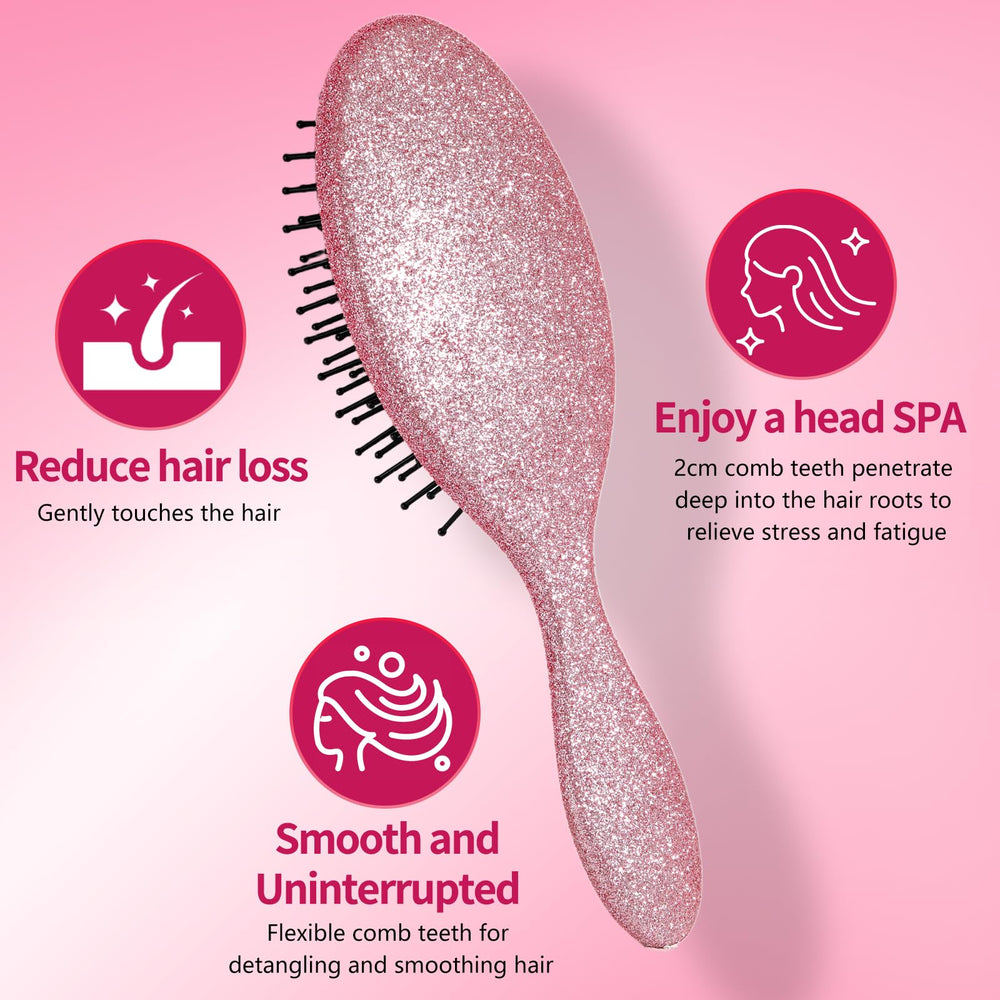 Minovel Glitter Detangling Brush packaging, gift-ready box with pink accents