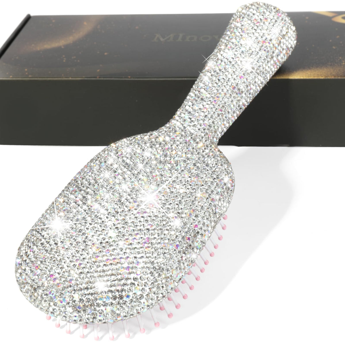 MInovel luxury rhinestone hair brush paddle with anti-static detangling shine.