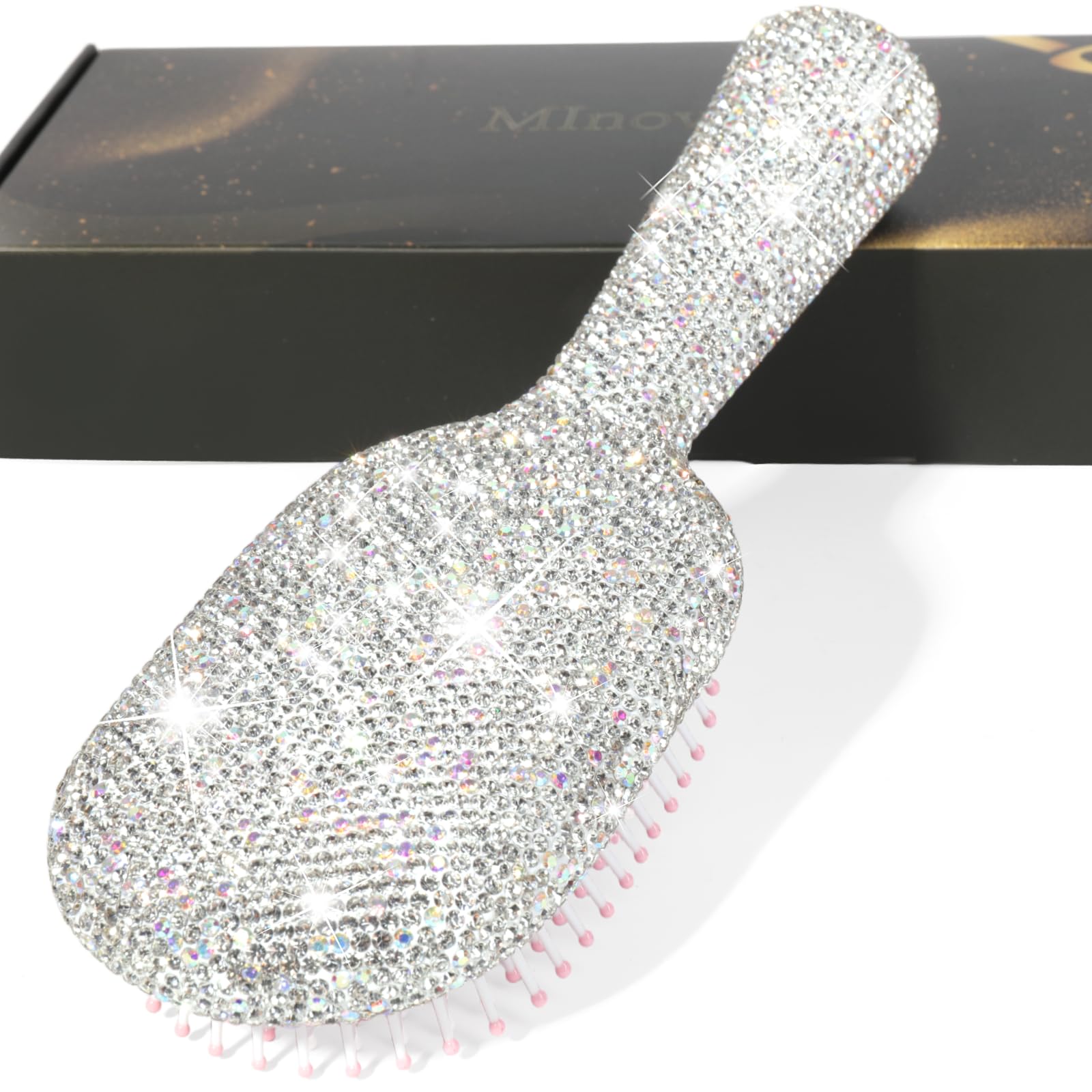 MInovel luxury rhinestone hair brush paddle with anti-static detangling shine.