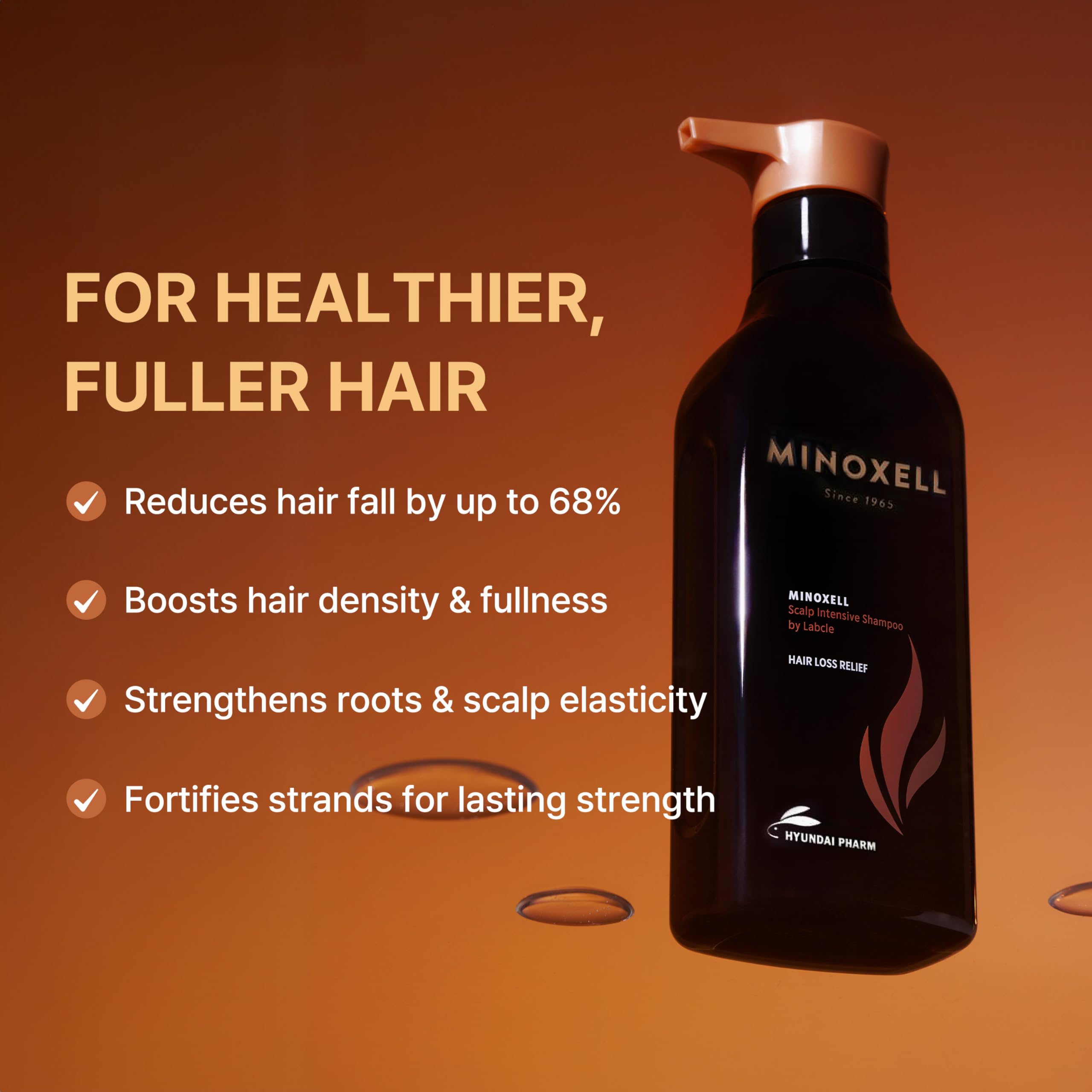 MINOXELL Scalp Intensive Shampoo bottle close-up highlights biotin for hair density support