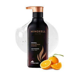 MINOXELL Scalp Intensive Shampoo bottle signals volume-boosting care for thinning hair