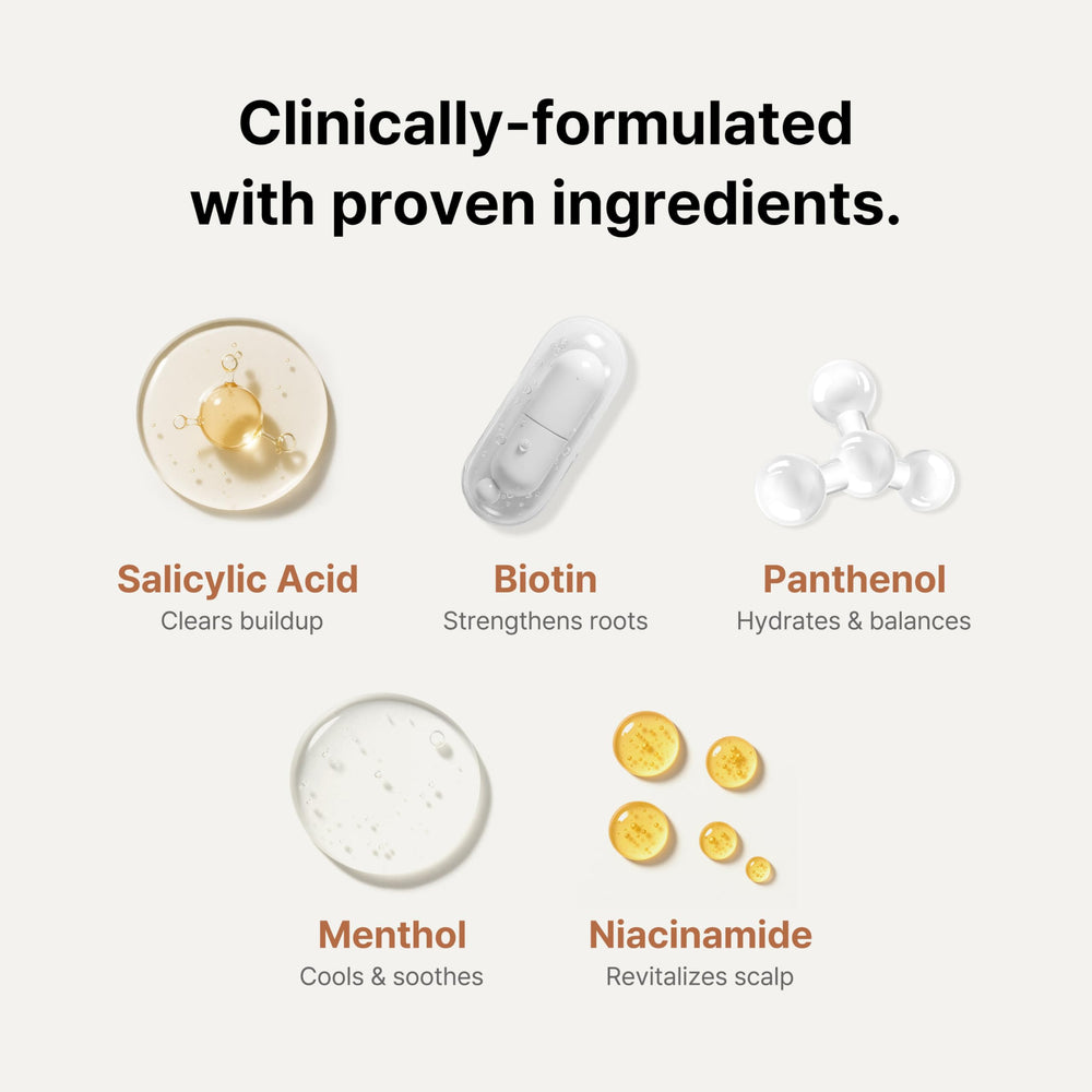 MINOXELL Scalp Intensive Shampoo ingredient panel highlights panthenol and niacinamide for scalp care