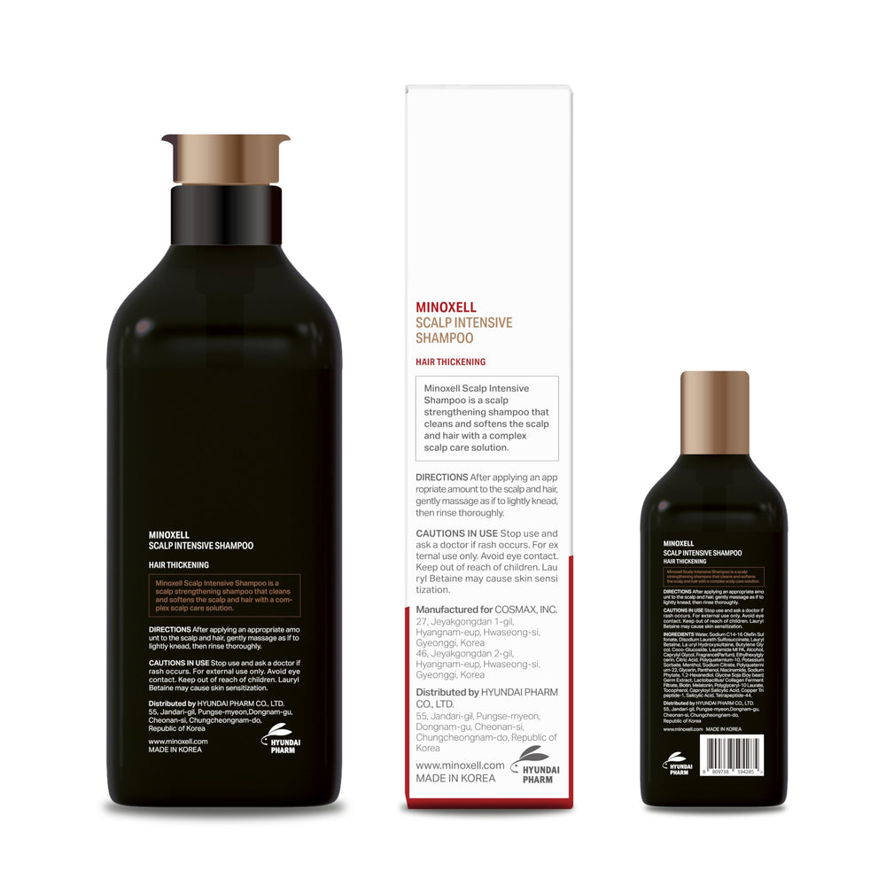 MINOXELL Scalp Intensive Shampoo premium packaging signals trusted daily scalp care