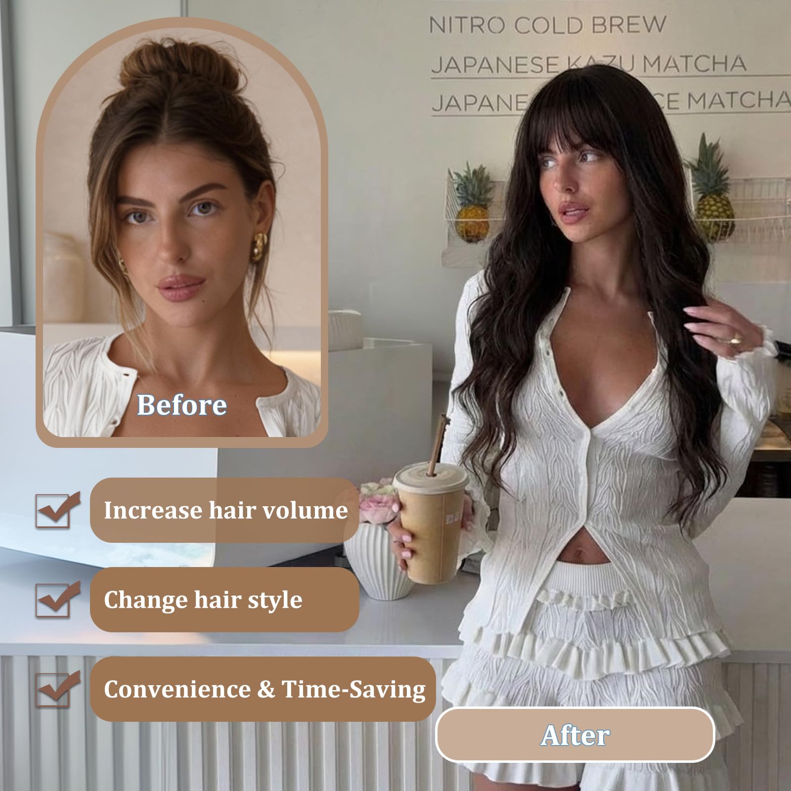 MINSEEYOO bangs and waves create face-framing style for versatile wear