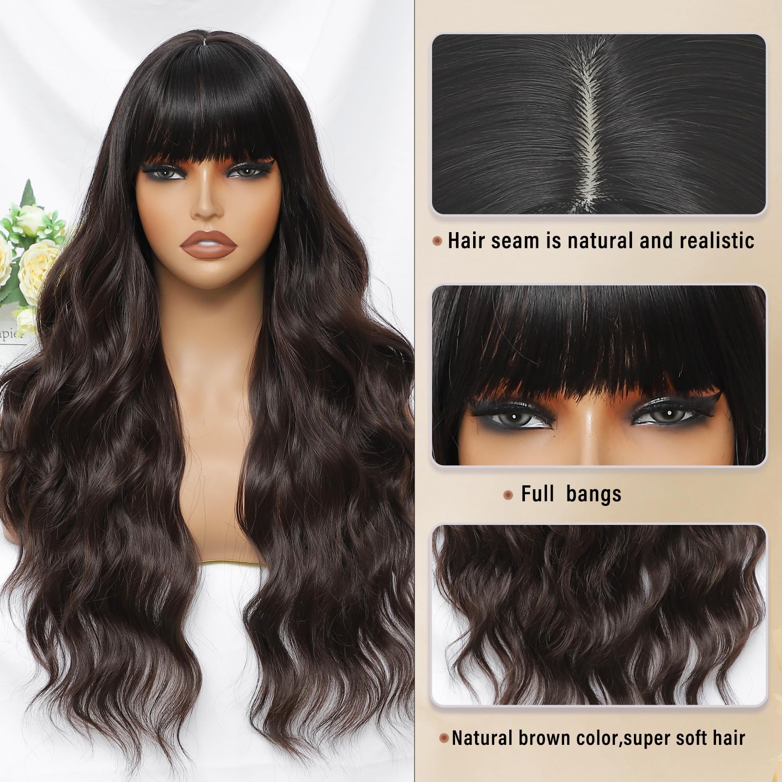 MINSEEYOO brown wig suitable for Halloween, weddings, travel and events