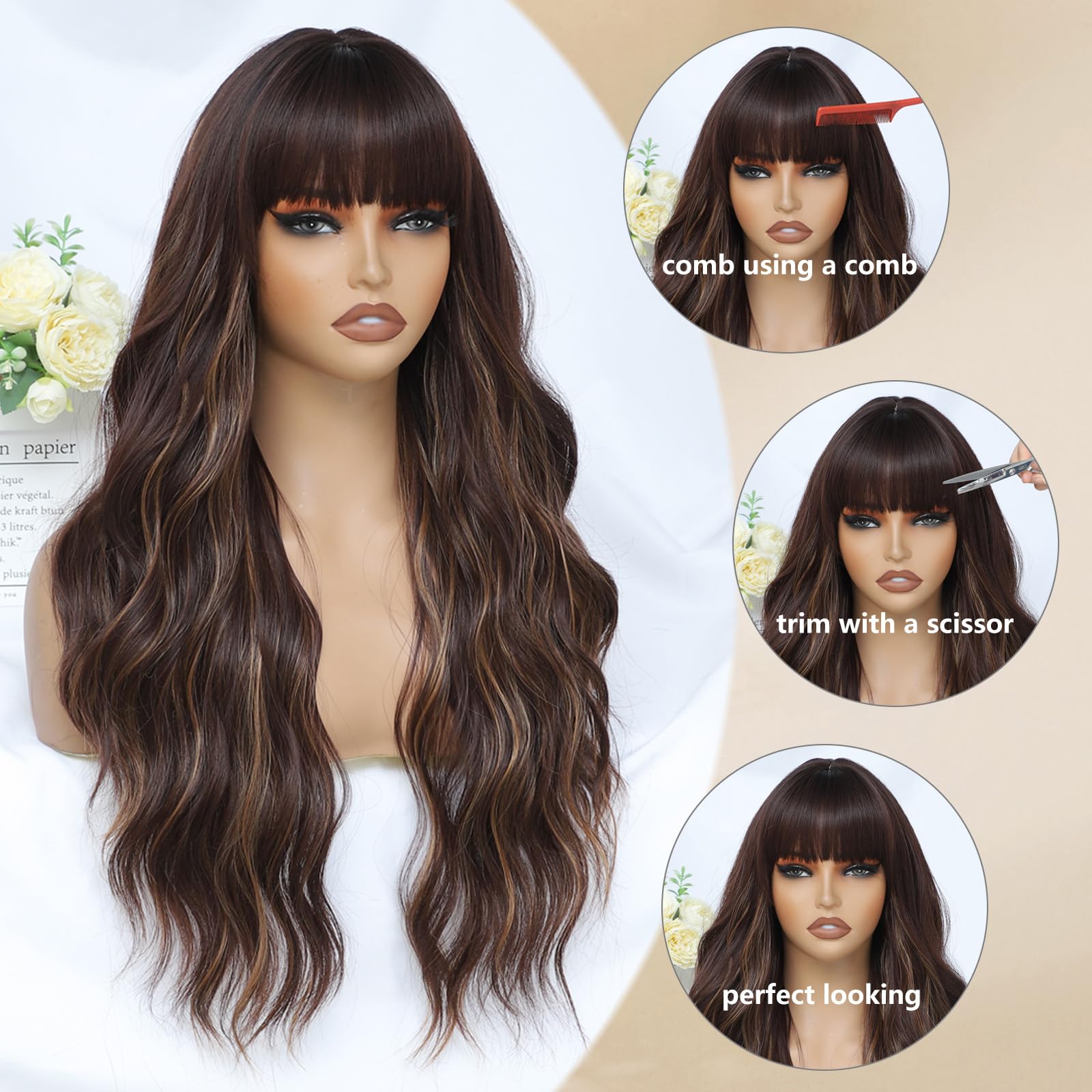 MINSEEYOO long brown wig suited for daily wear and parties.