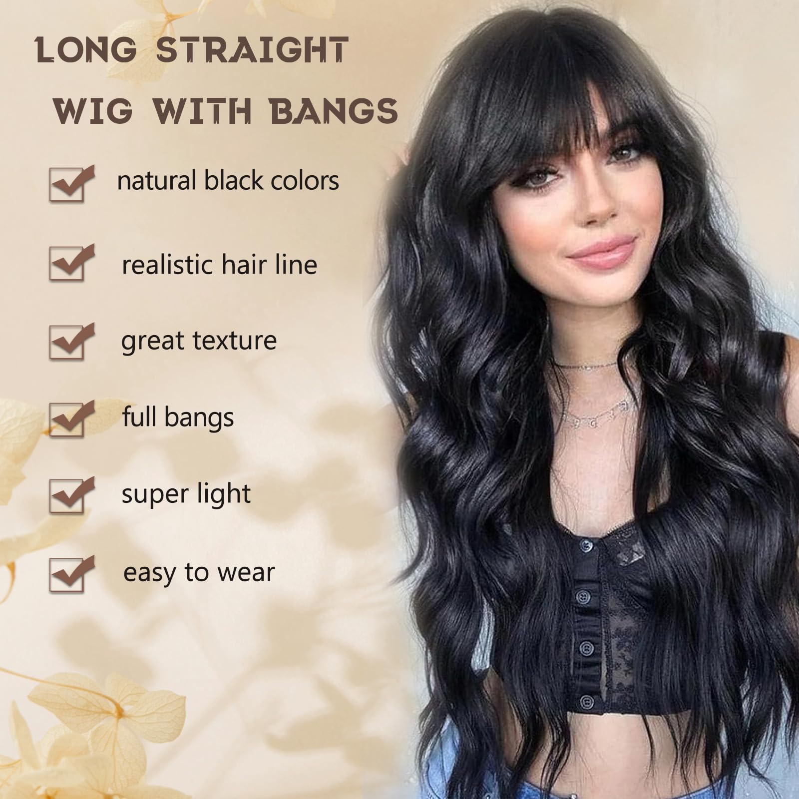 MINSEEYOO long black wig close-up shows heat resistant fiber feel