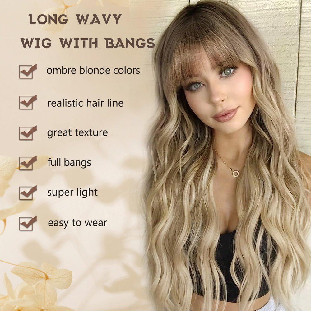 MINSEEYOO 26-inch long wavy wig enhances natural volume and movement.
