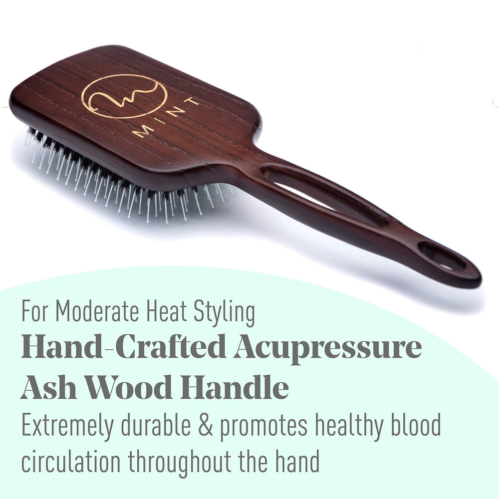 Mint color-treated hair care with gentle bristles for less snagging.